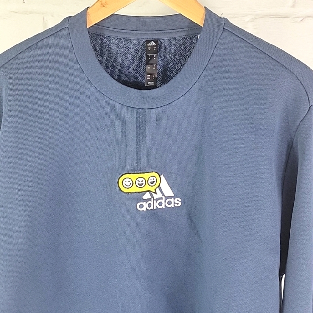 Adidas Opti G Emoji Sweatshirt Crewneck Oversized Fit Blue Mens Medium